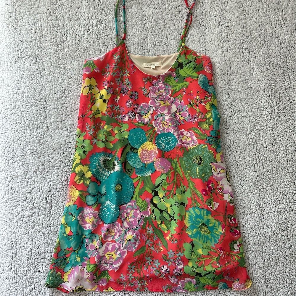Orange detailed realistic flowers cocktail dress size Small.